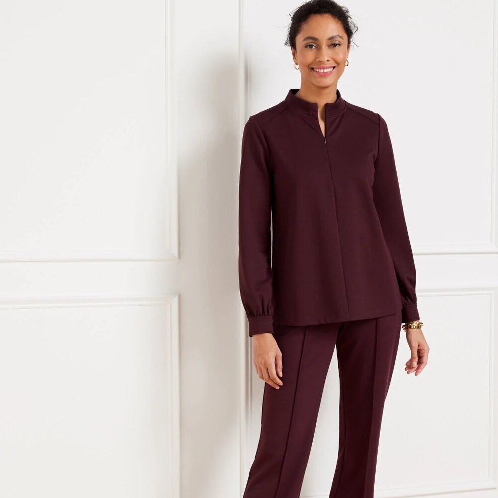 Talbots Passport Ponte Zip Mockneck Pullover Classic in Wine Burgundy Maroon 3X